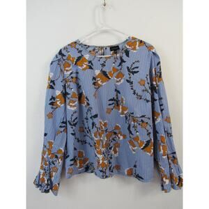 Who What Wear XXL Blue White Striped Blouse Gold and White Floral Print